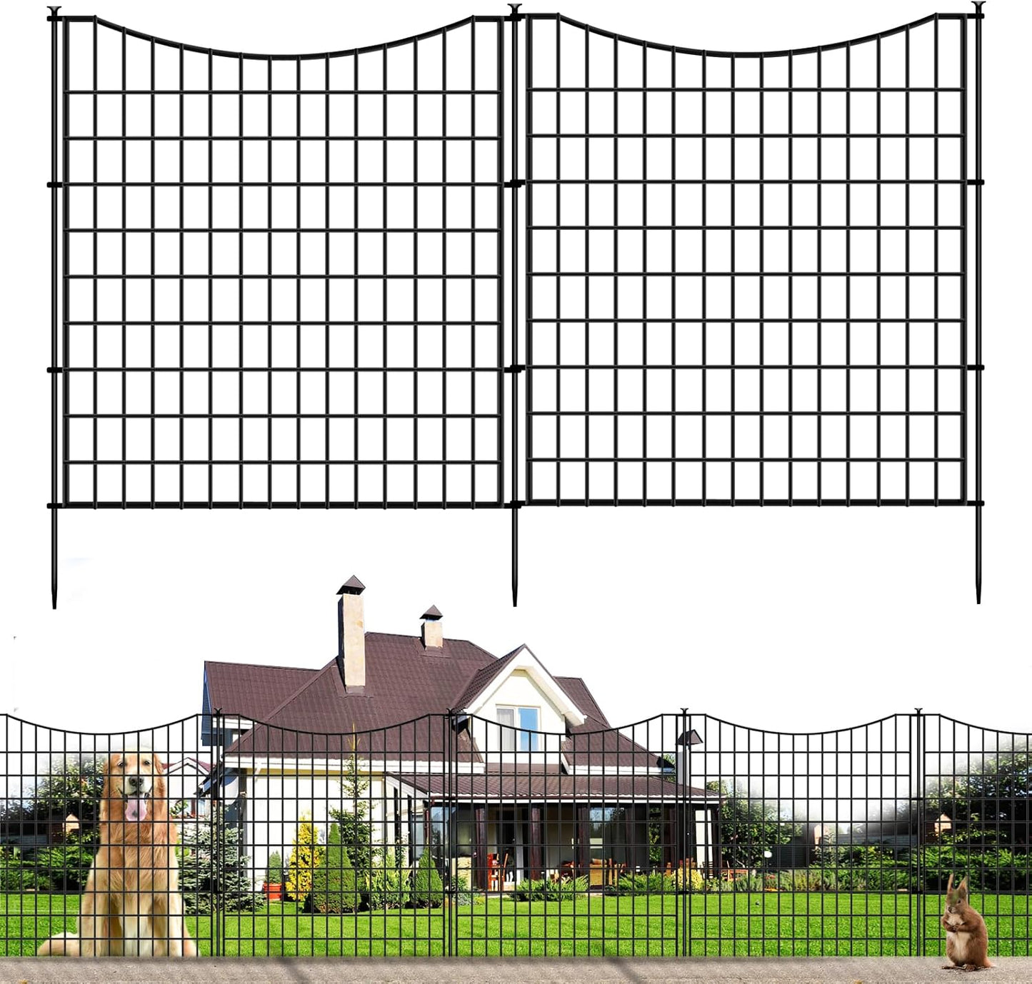 12 Panels Dog Fence Outdoor for Yard - Decorative Metal Barrier