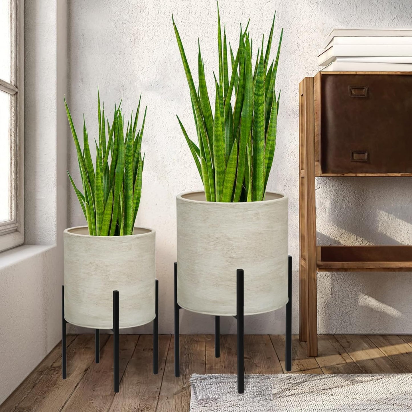 ARNIS Modern Plant Pots Set of 2 with Stand for Decor