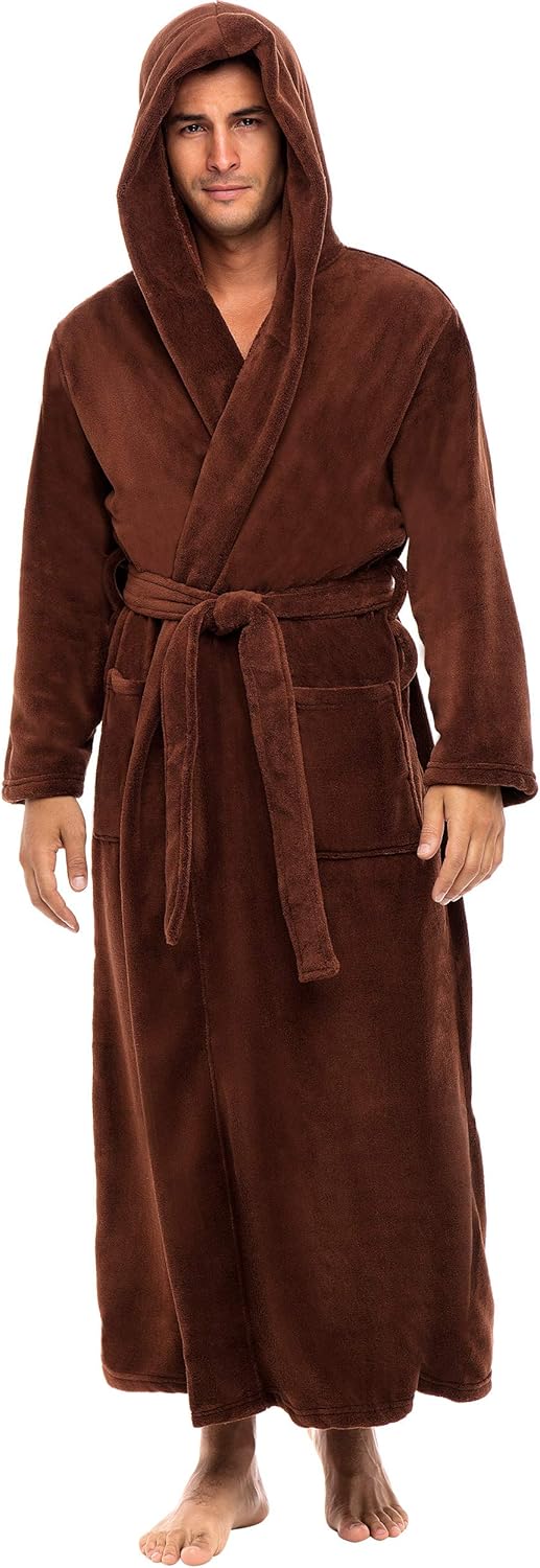 Plush Fleece Hooded Bathrobe for Men - Thick and Warm Comfort