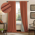 Terracotta Blackout Curtains 108 in Long Pair - Rustic Linen Texture