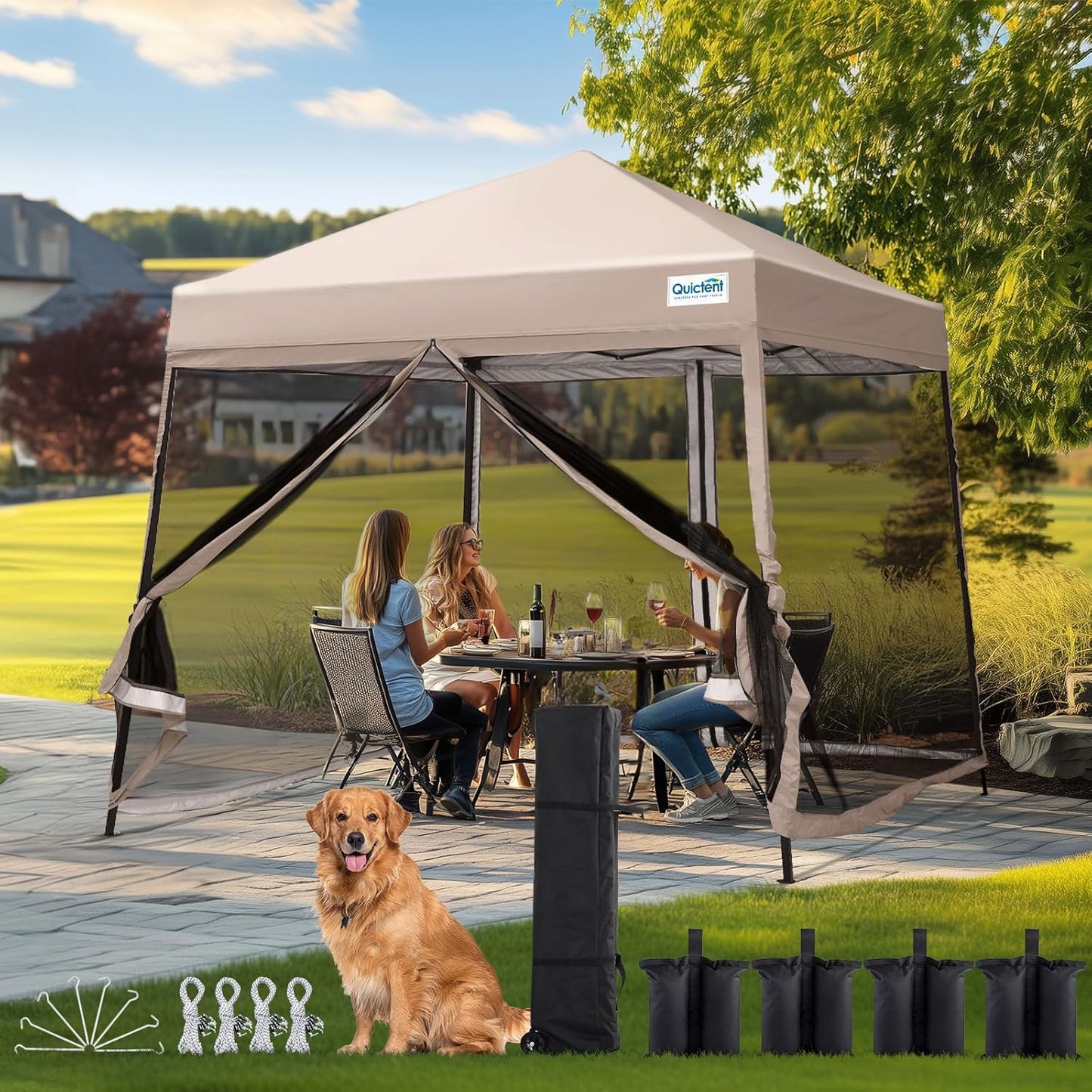 Quictent 9ftx9 Pop up Screened Canopy Tent for Outdoor Fun