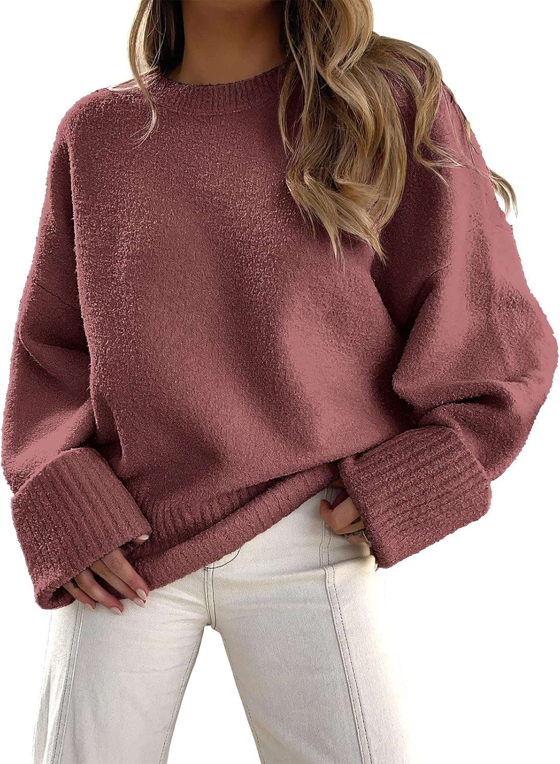 LOGENE Women's Oversized Sweater Crewneck for Cozy Winter Style