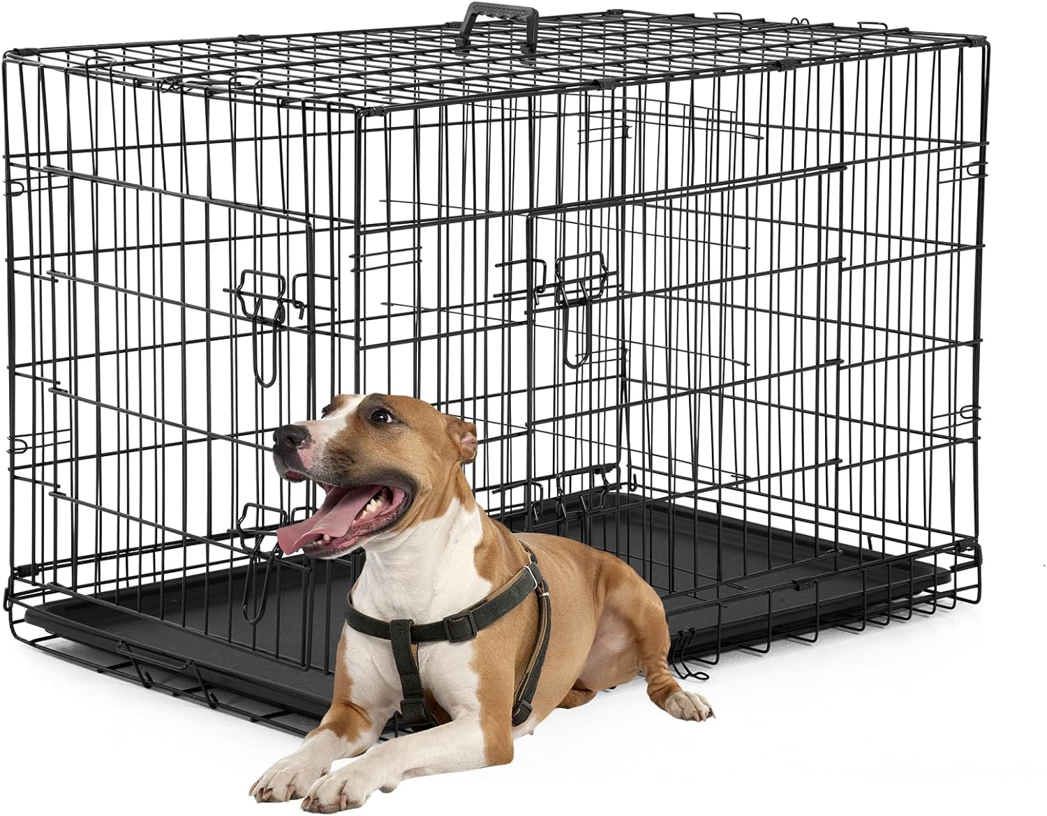 Durable 36 inch Dog Crate with Double Door for Medium Dogs