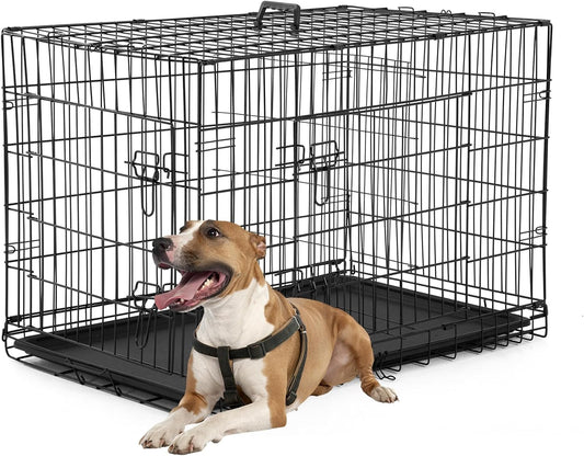 Durable 36 inch Dog Crate with Double Door for Medium Dogs