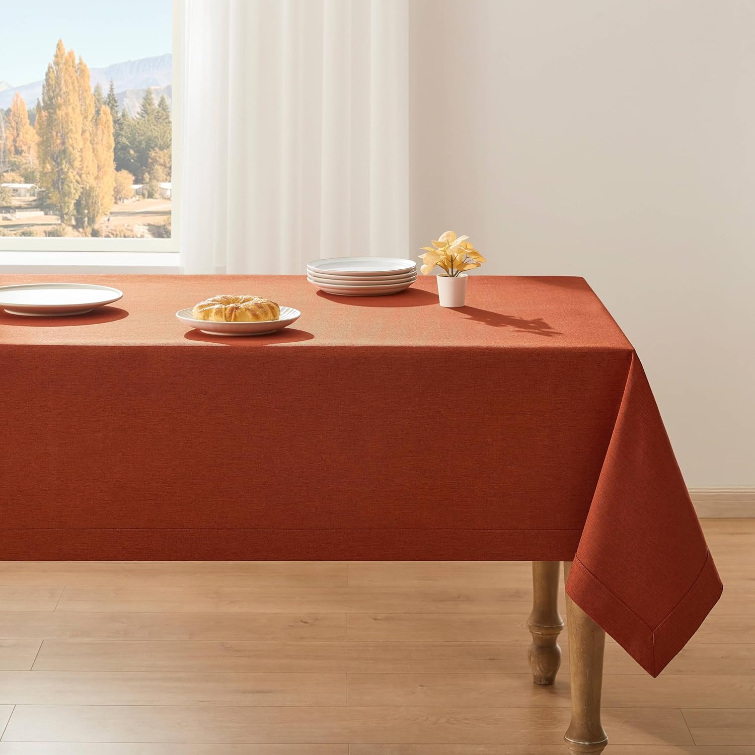ZeeMart Basic Linen Textured Table Cloth, 60 x 120 Inch Dark Orange