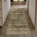 2x6 Washable Vintage Runner Rug Green Brown - Low Pile Hallway Runner