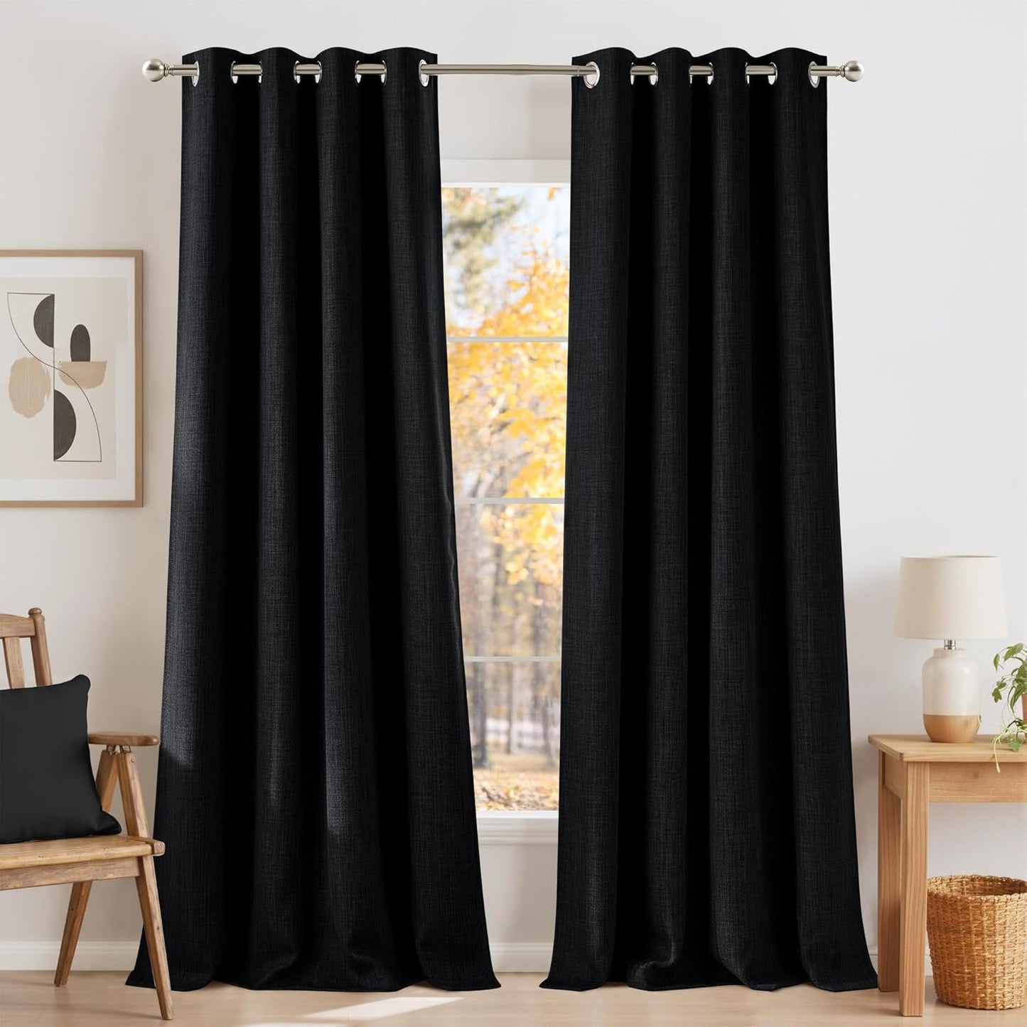 NICETOWN Faux Linen Blackout Curtains for Modern Farmhouse Style