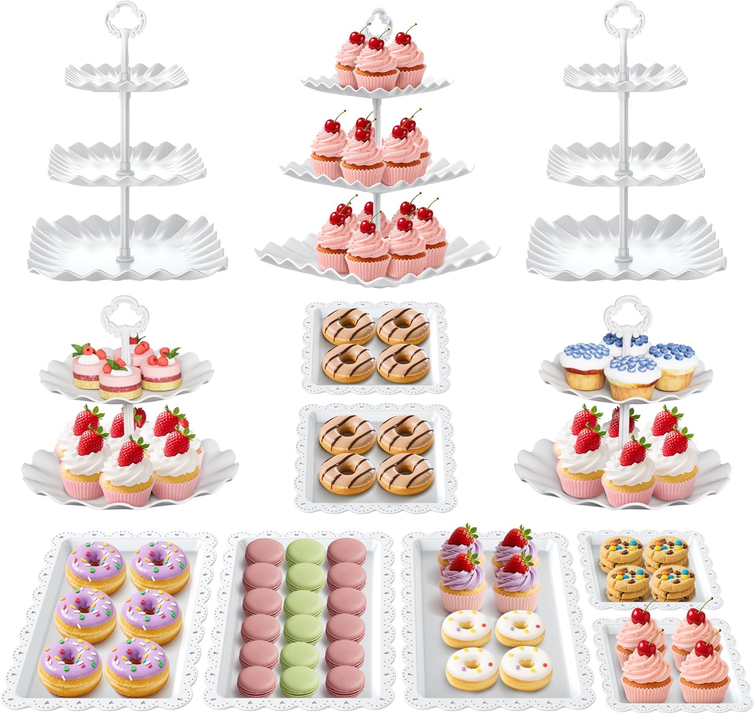 Cupcake Stand Set for Parties, 12Pcs 3-Tier & 2-Tier Displays