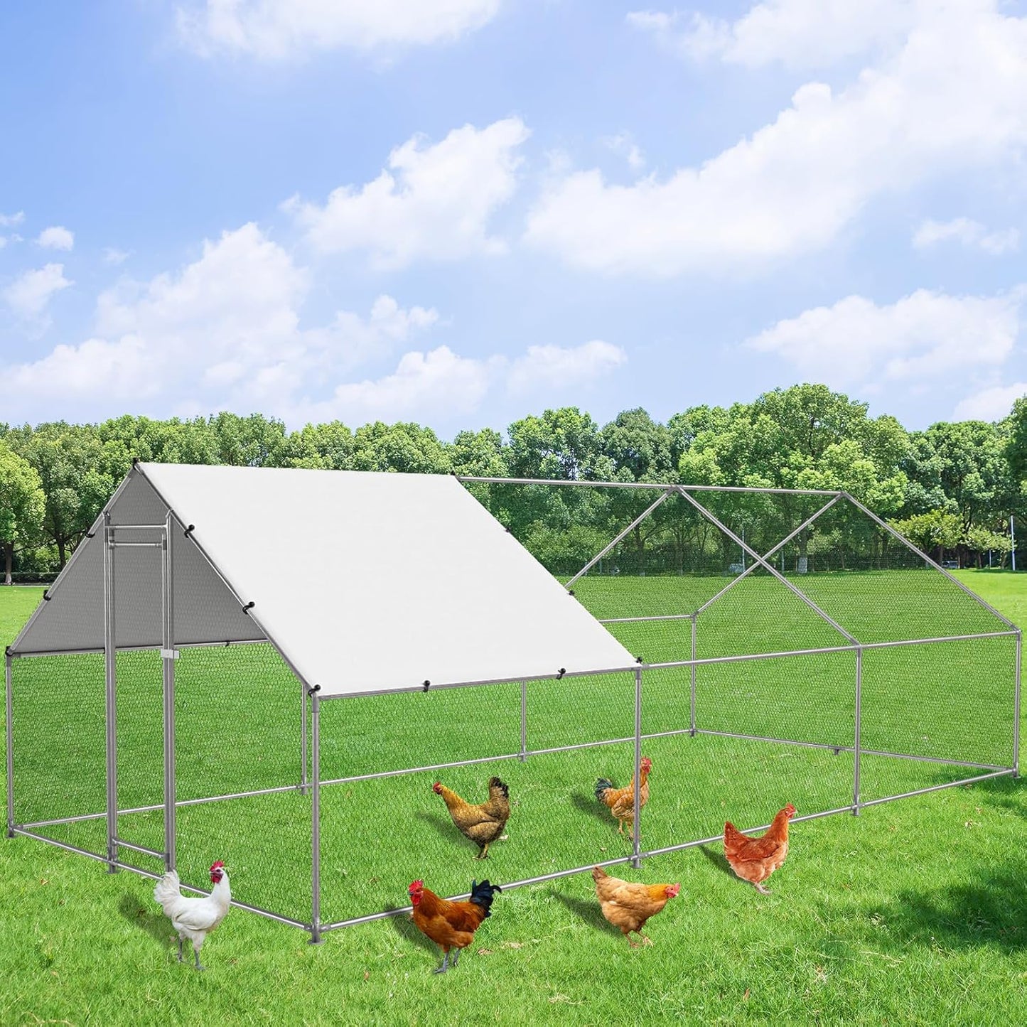 Large Metal Chicken Coop Walk-in Poultry Cage for Outdoor Use