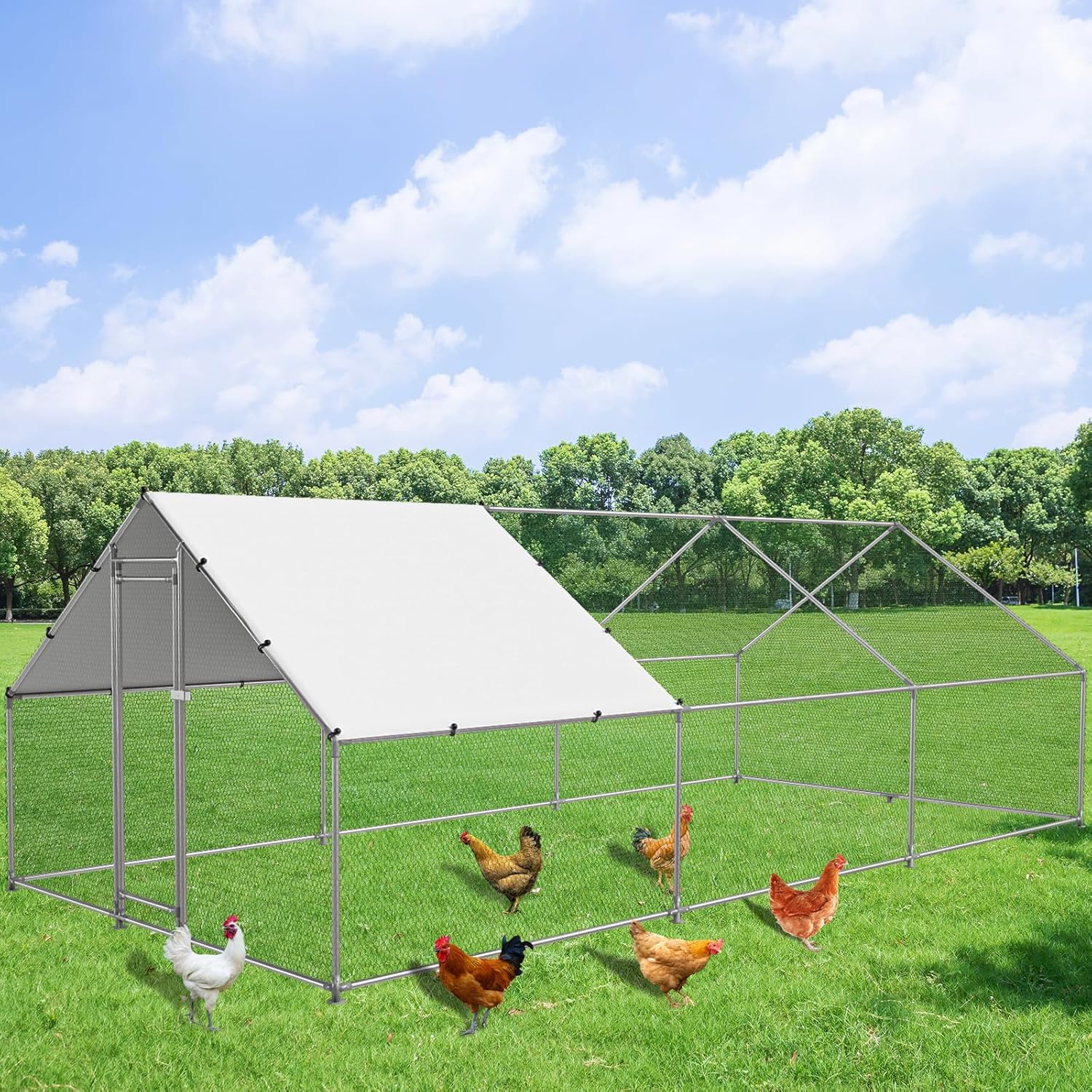 Large Metal Chicken Coop Walk-in Poultry Cage for Outdoor Use