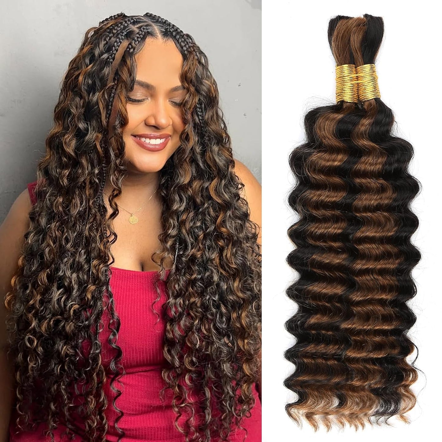 Human Braiding Hair 16 Inch 100g Ombre Highlight Deep Wave