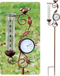32 in Garden Rain Gauge with Thermometer for Outdoor Decor