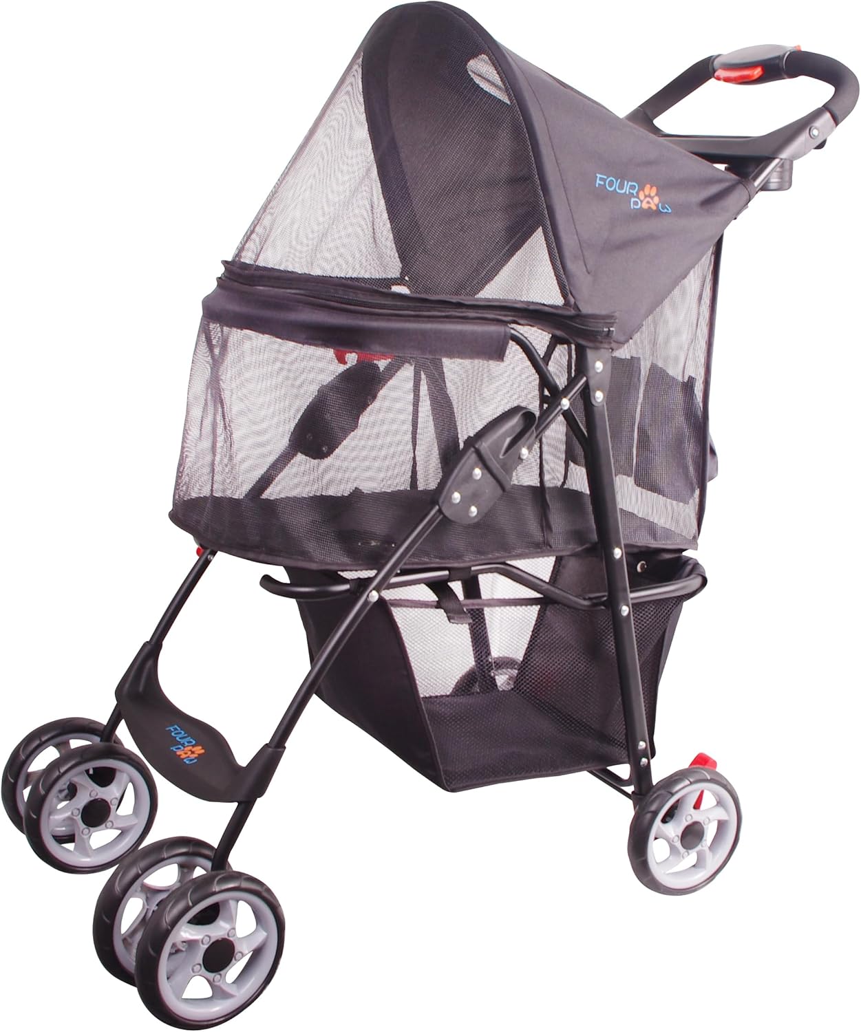Full-Window Pet Stroller for Cats & Dogs with Storage Basket