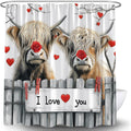 Valentine's Shower Curtain Funny Highland Cow Couple Romantic Red Love