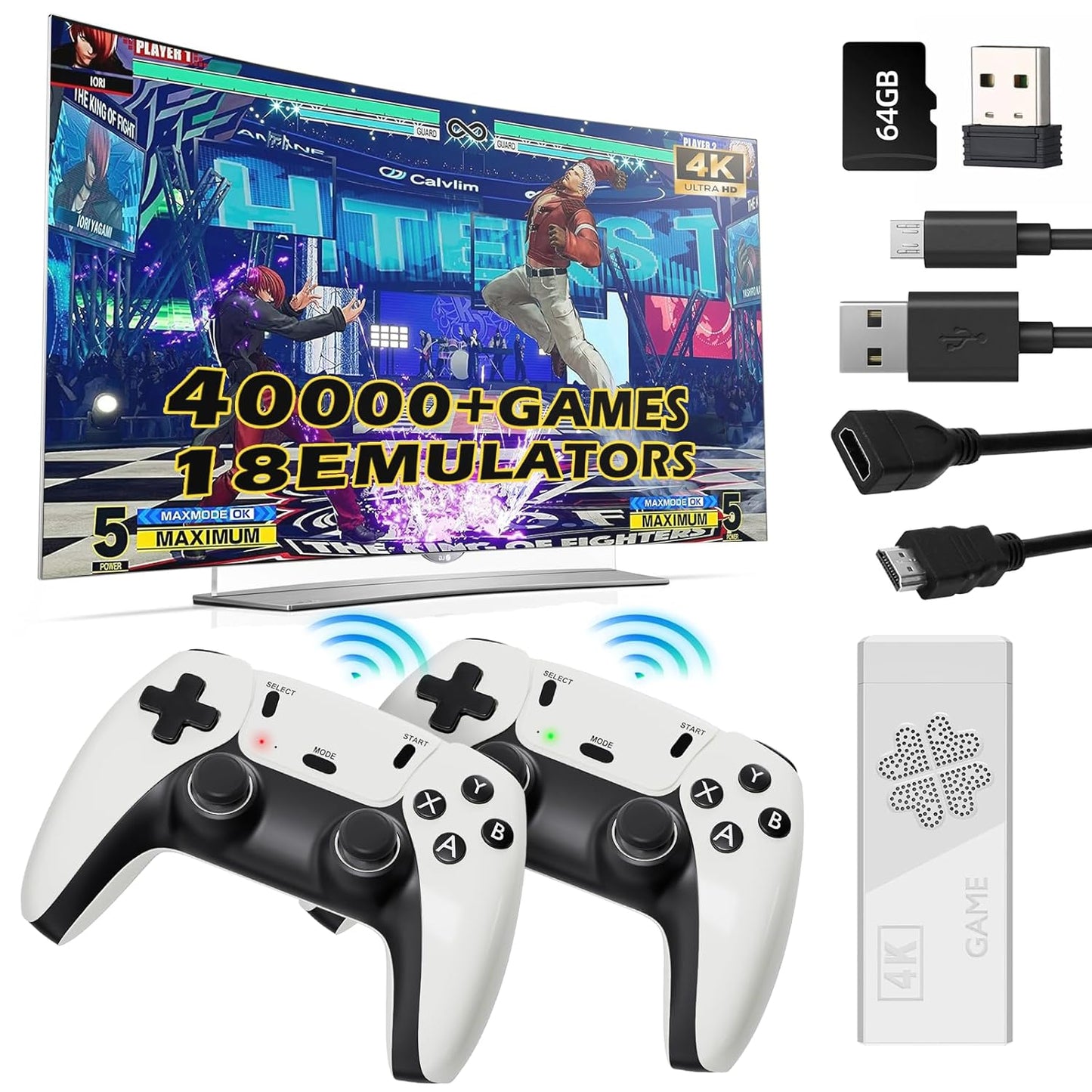 Wireless Retro Game Stick with 40000 Built-in Games and 4K Output