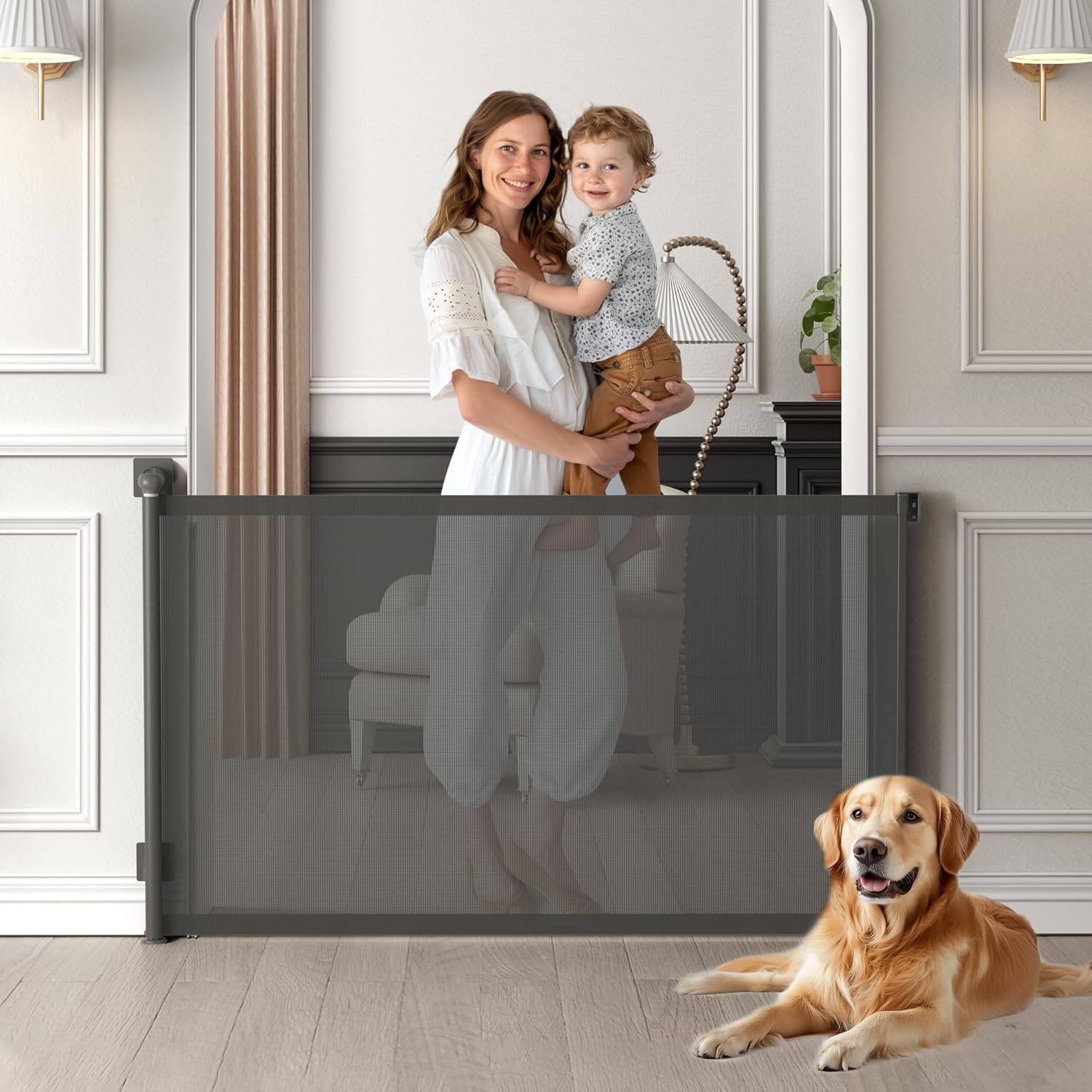 Retractable Baby Gate for Stairs and Doorways, Extra Tall Safety