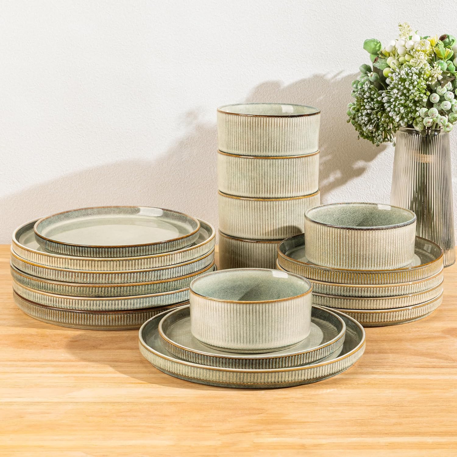 GBHOME Stoneware Dinnerware Set for 6, Unique Artisan Plates