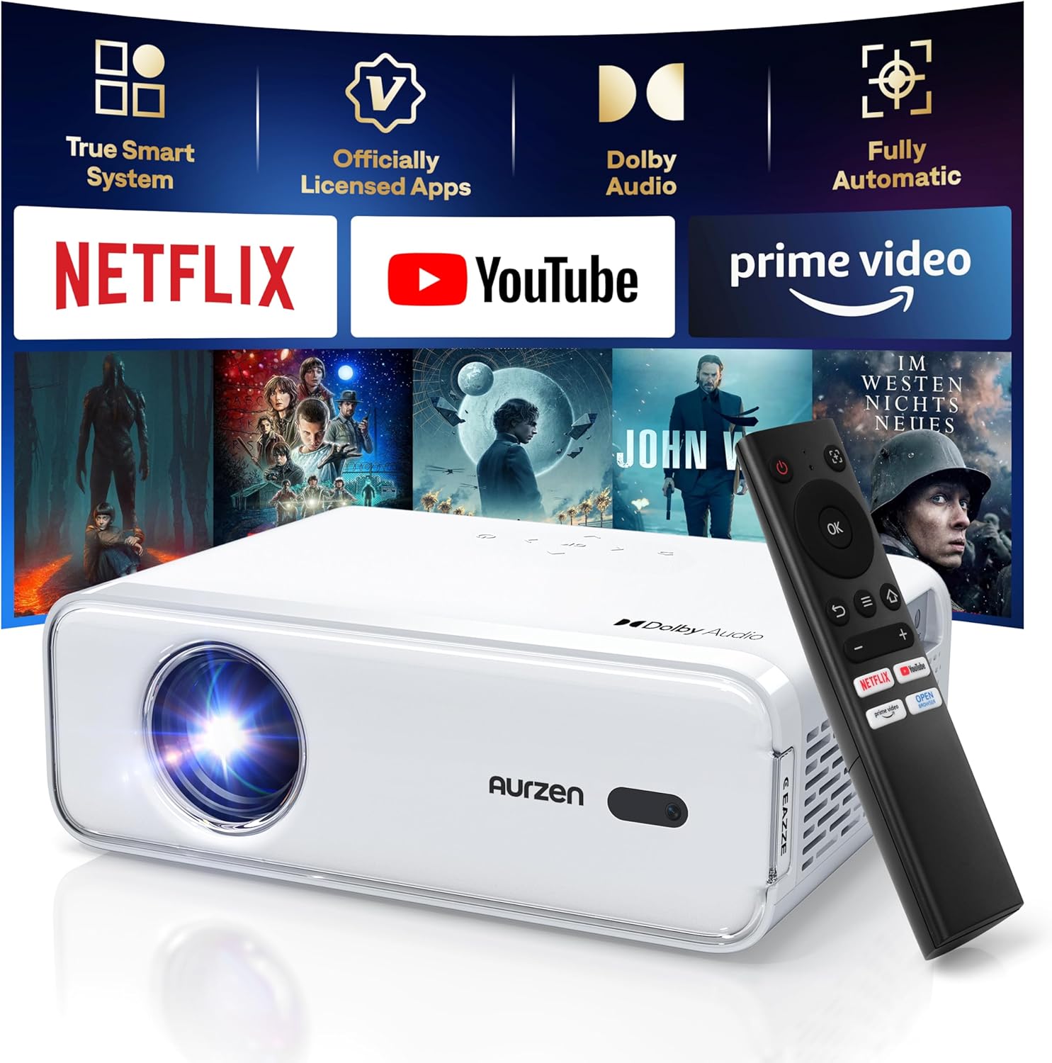 Aurzen EAZZE D1 Smart Projector: Portable 1080P Movie Magic