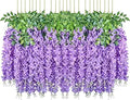 Wisteria Hanging Flowers 24 Pack Artificial Garland - Full Purple