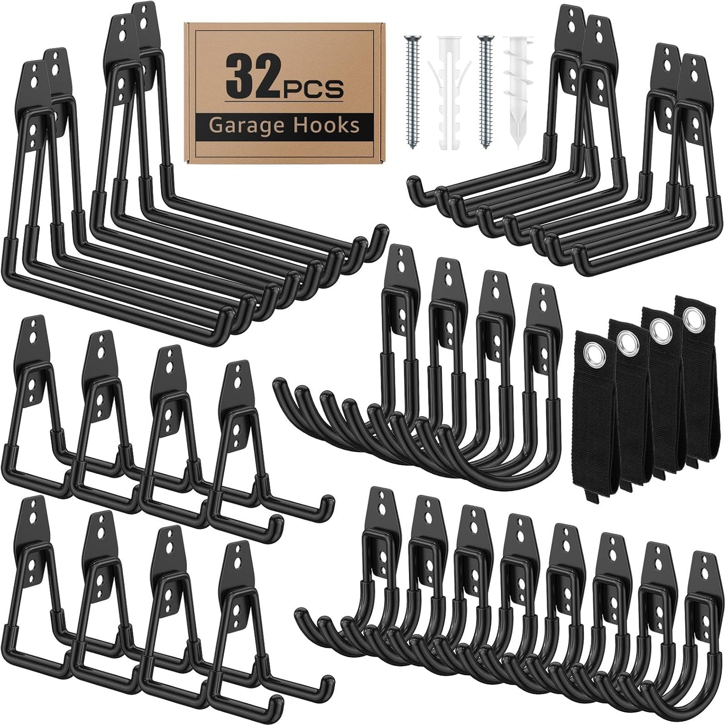 32 Pack Heavy Duty Garage Hooks for Efficient Storage Solutions