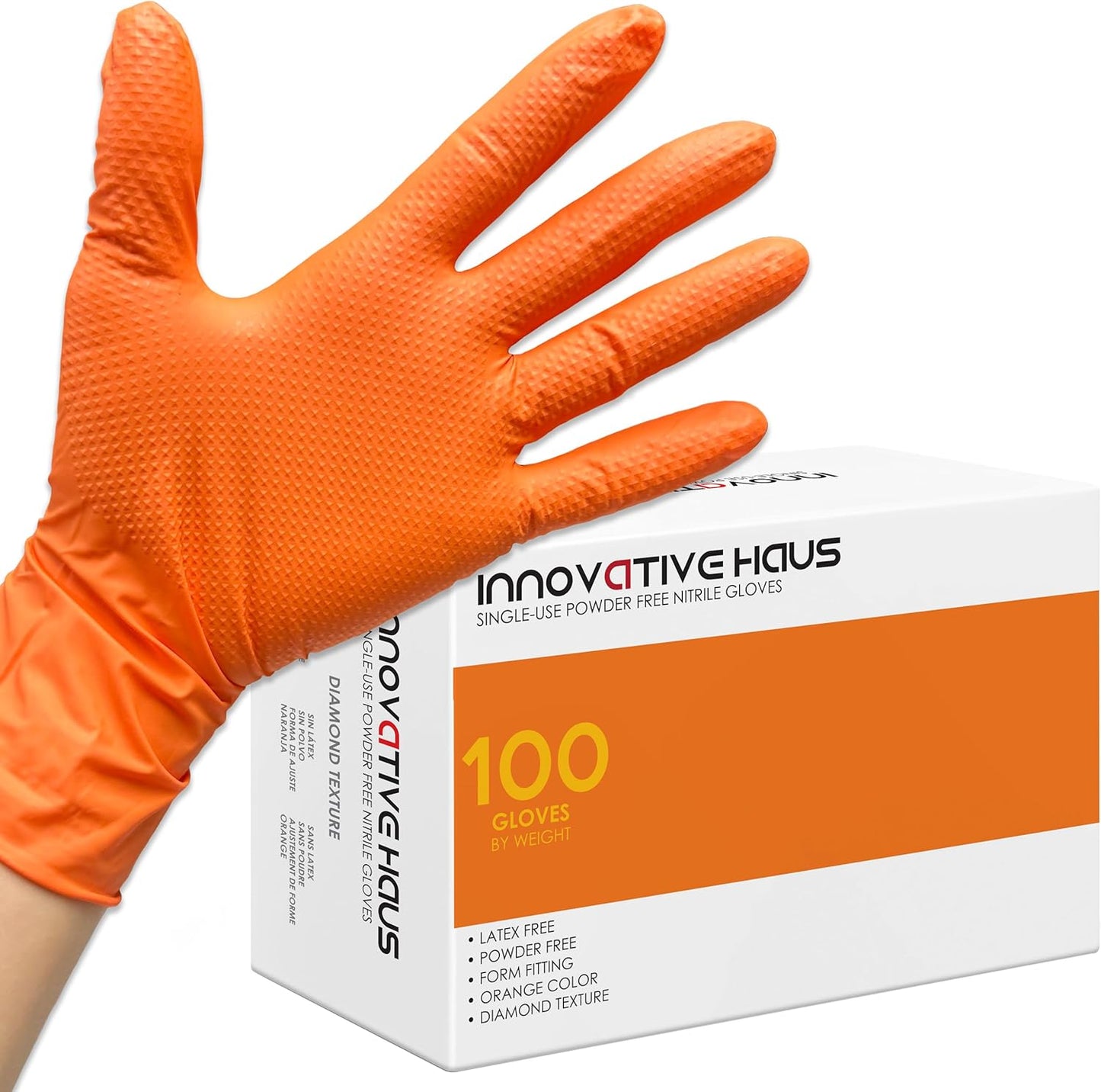 Orange 8 Mil Heavy Duty Nitrile Gloves by INNOVATIVE HAUS