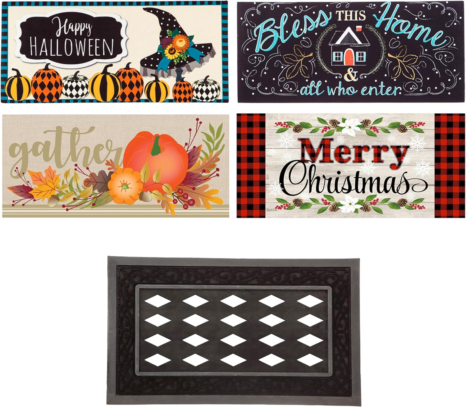 Evergreen Sassafras Holiday Doormat Insert Bundle & Tray Set