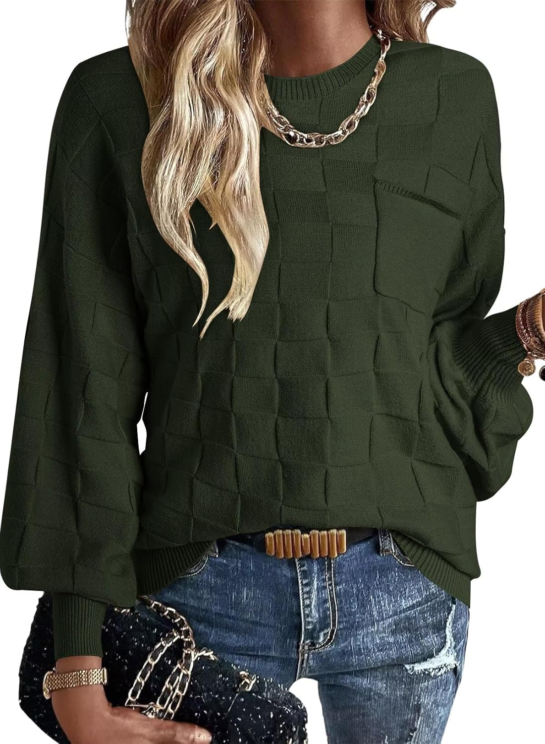 QACOHU Womens Fall Long Sleeve Ribbed Knit Sweater Pullover