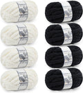Chunky Yarn for Hand Knitting Cream & Black - #10 Jumbo Chenille