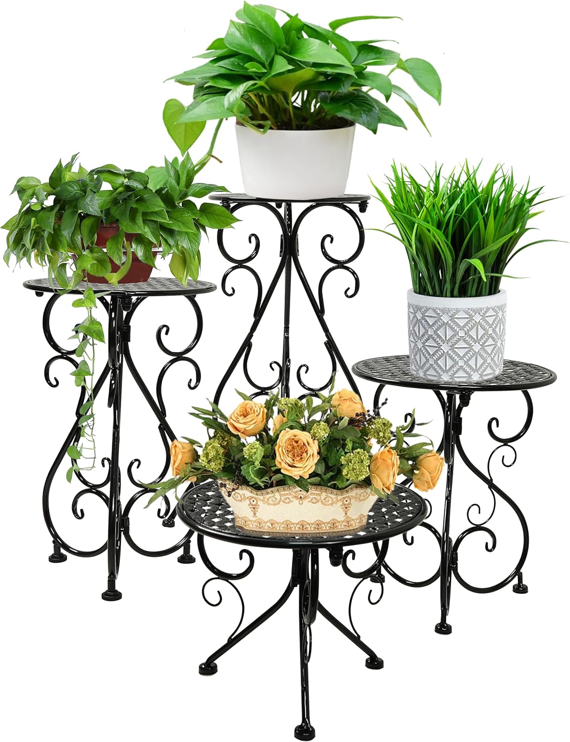 4-Pack Metal Plant Stand for Indoor Outdoor Use, Heavy Duty