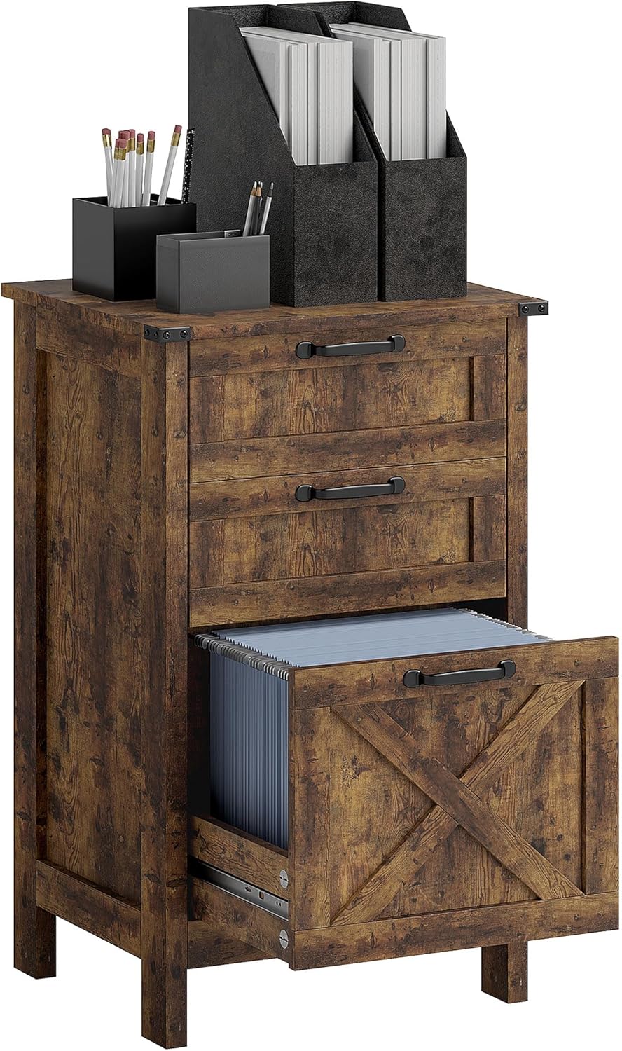 HOMCOM Vertical File Cabinet: Silent Slides, Rustic Brown