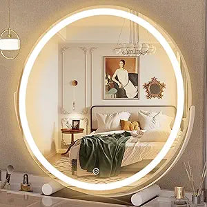 Hasipu Vanity Mirror with Lights: 18in LED Touch Control Round