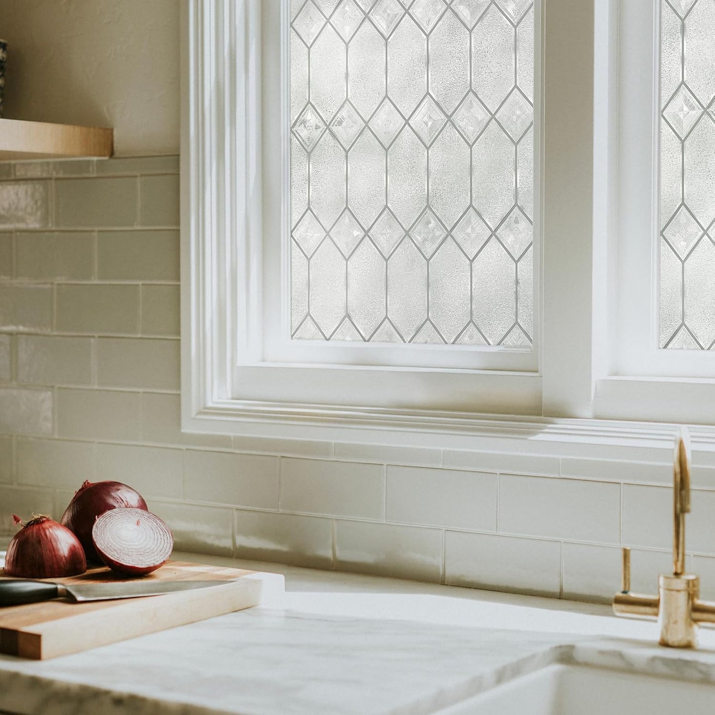 Artistic Privacy Window Film with Textured Leaded Glass Design