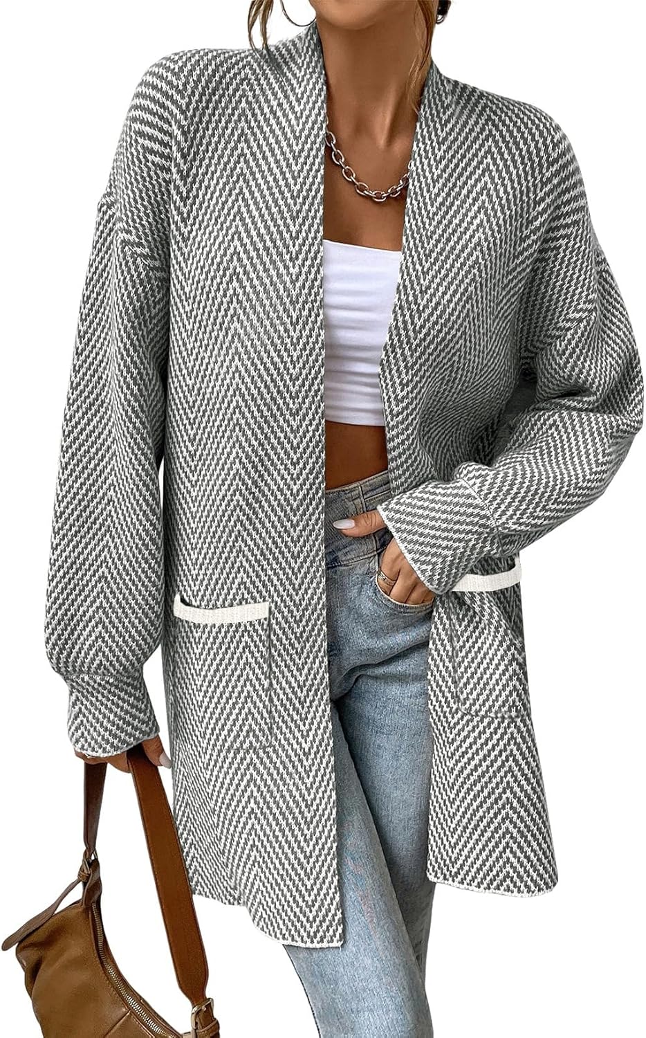 Sidefeel Womens Long Sleeve Open Front Striped Cardigan Sweater