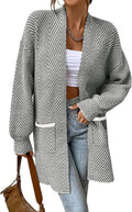 Womens Chevron Chunky Knit Open Front Cardigan - Soft Acrylic