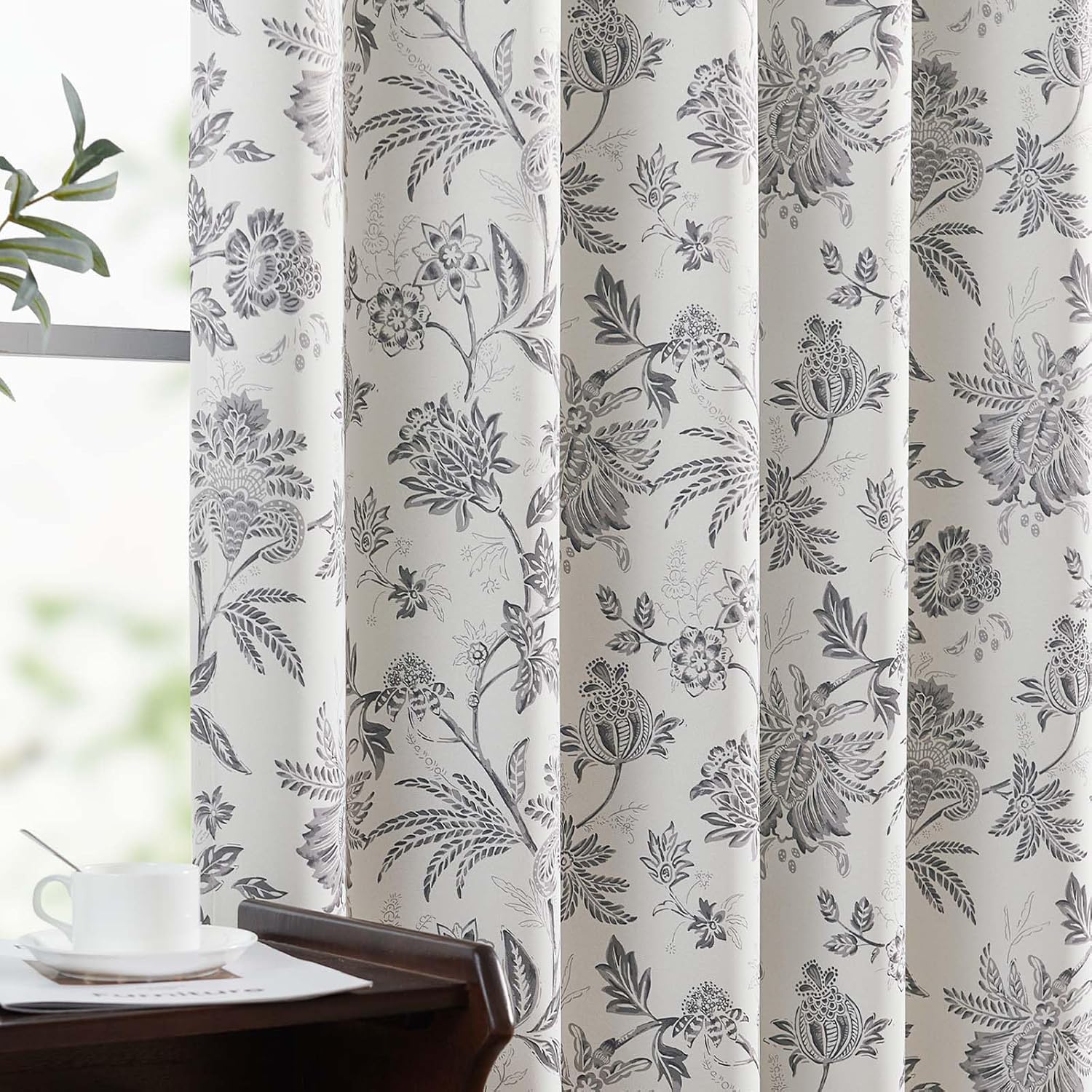 Vangao Blackout Curtains for Bedroom 84 Inches Long Floral Design