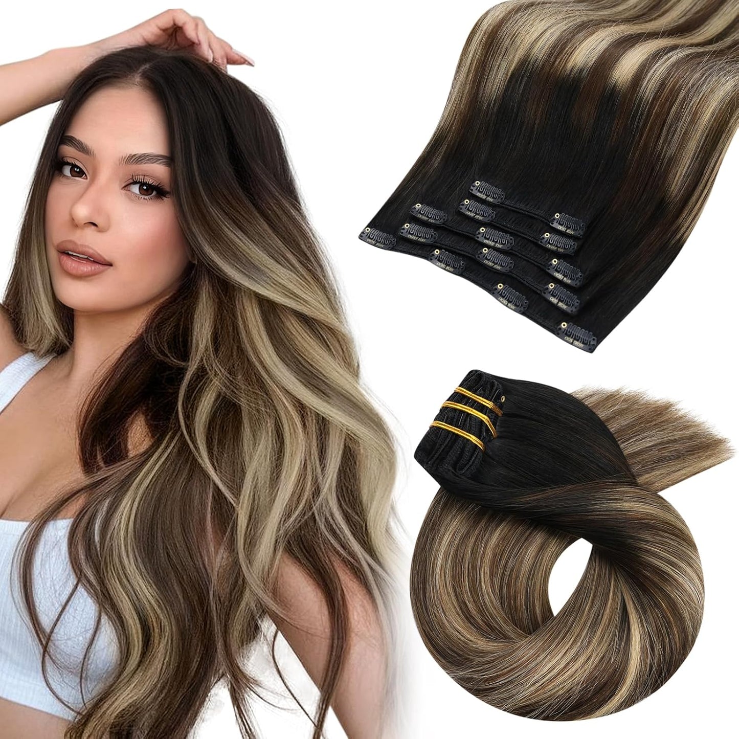 Moresoo Balayage Hair Extensions Clip Ins for Natural Volume