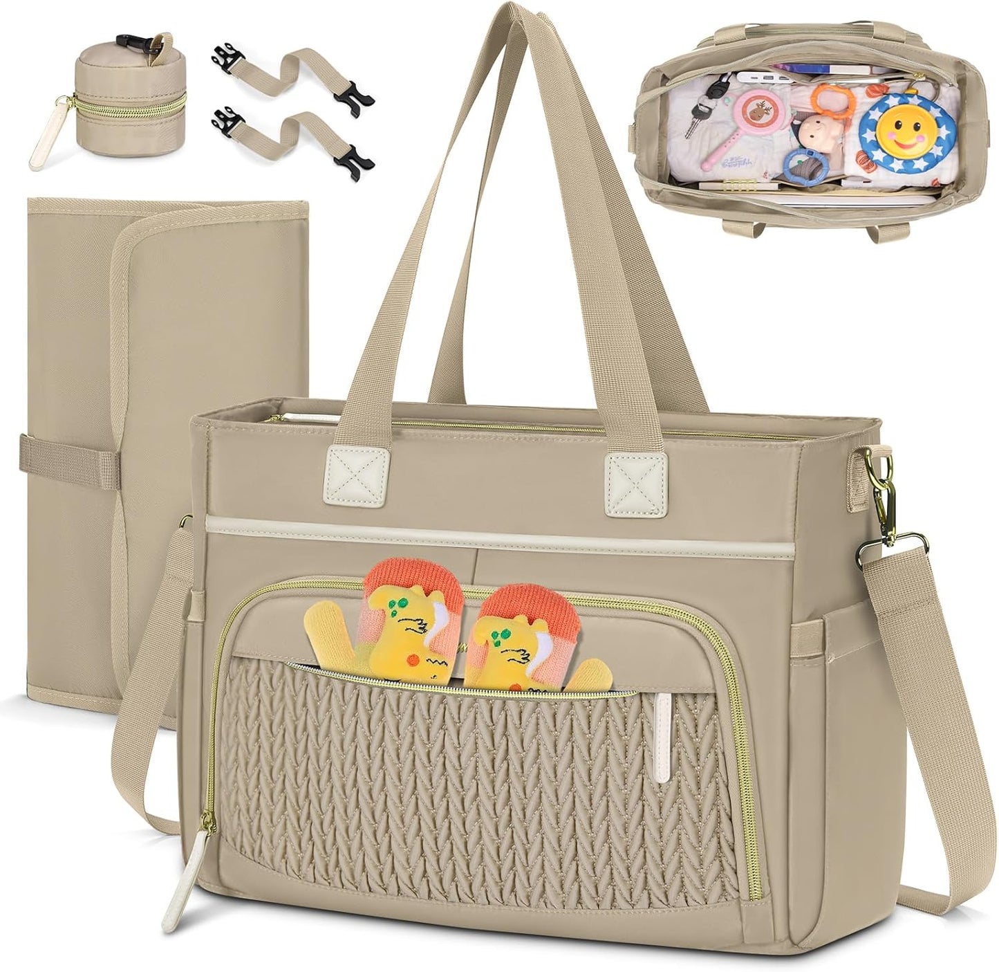 Spacious RAINSMORE Diaper Bag Tote with Changing Pad & Case