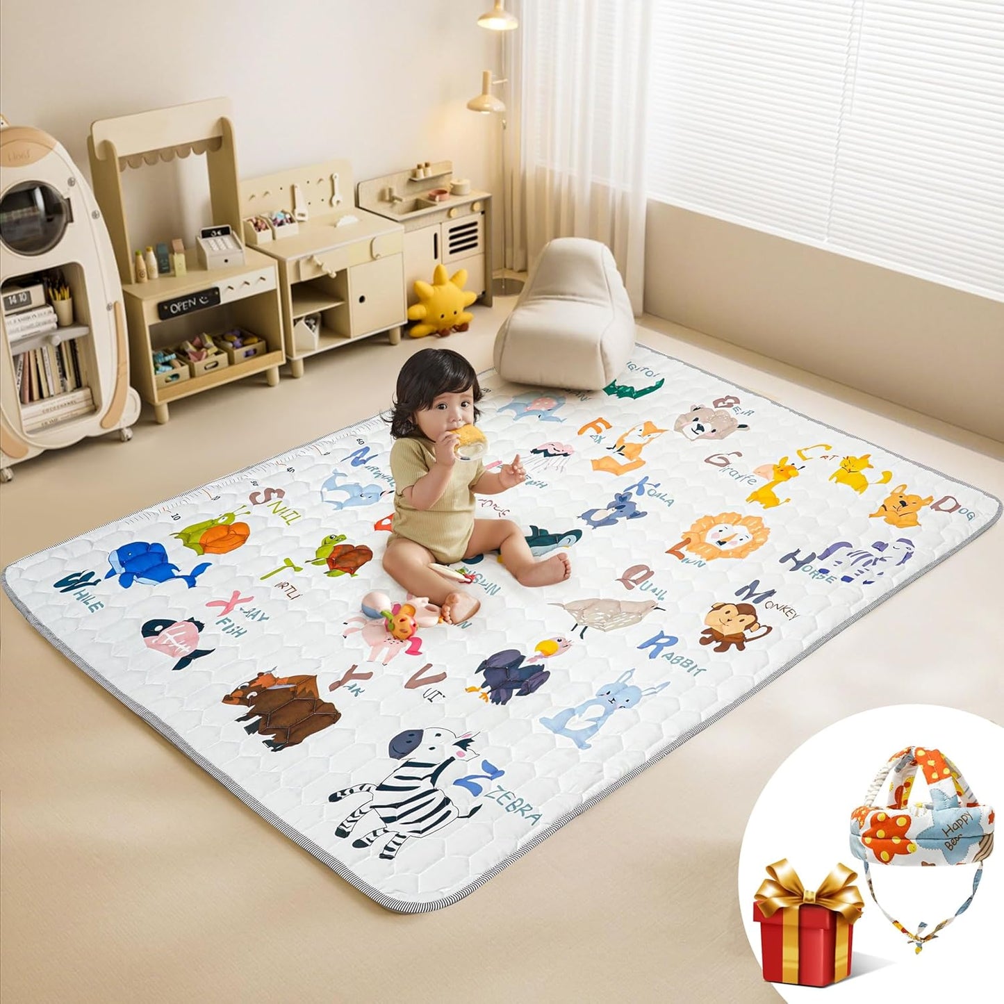 Premium Soft Baby Play Mat 71X59 Inches with Head Protector