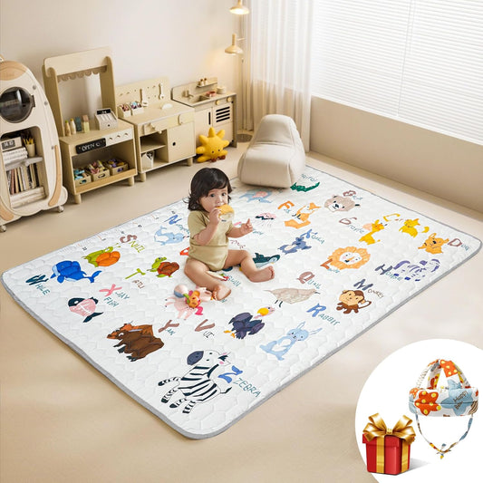 Premium Soft Baby Play Mat 71X59 Inches with Head Protector