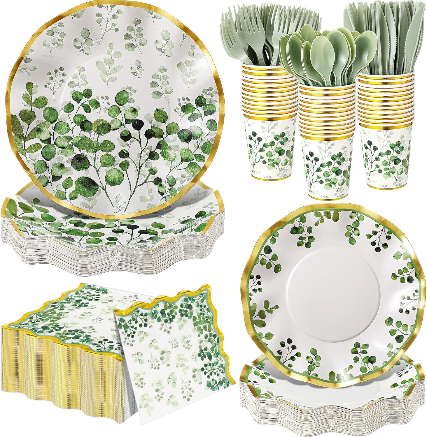 350 Pcs Sage Green Party Supplies Set for Memorable Events