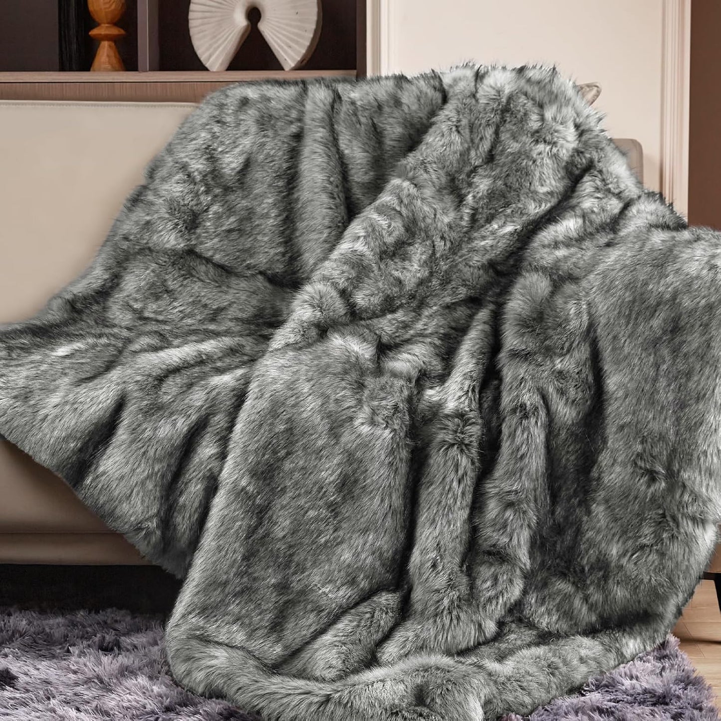 Touchat Luxury 1000GSM Faux Fur Throw Blanket for Cozy Living