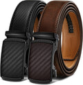 Men Ratchet Belt 2 Pack - Adjustable Micro Fit Dress Casual 1 3/8 in