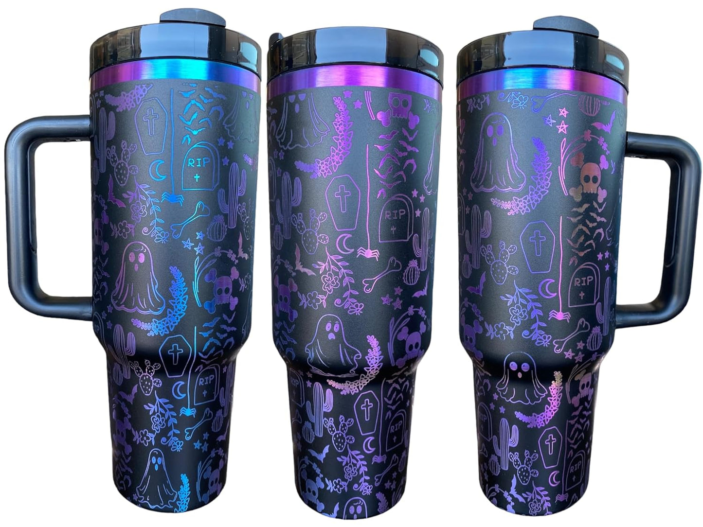 Spooky Ghost Tumbler - 40 Oz Stainless Steel Travel Mug with Handle