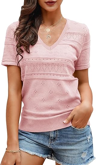 Foshow Womens Puff Short Sleeve Sweater Tops for Summer Style