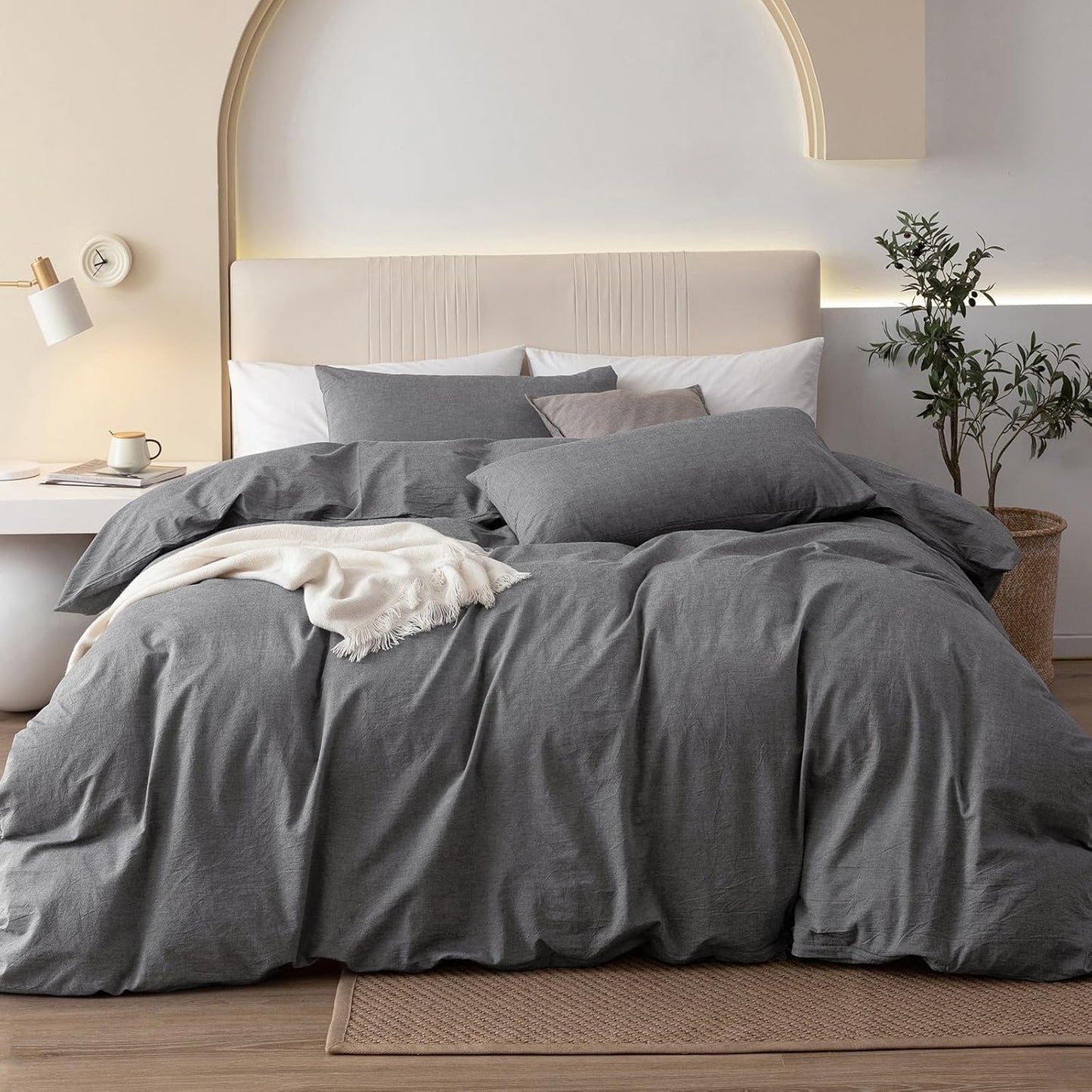 JIYUAN 100% Washed Cotton Duvet Cover Set for Full Beds