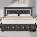 Full Bed Frame with Diamond Tufted Headboard - Elegant Gray Full Bed