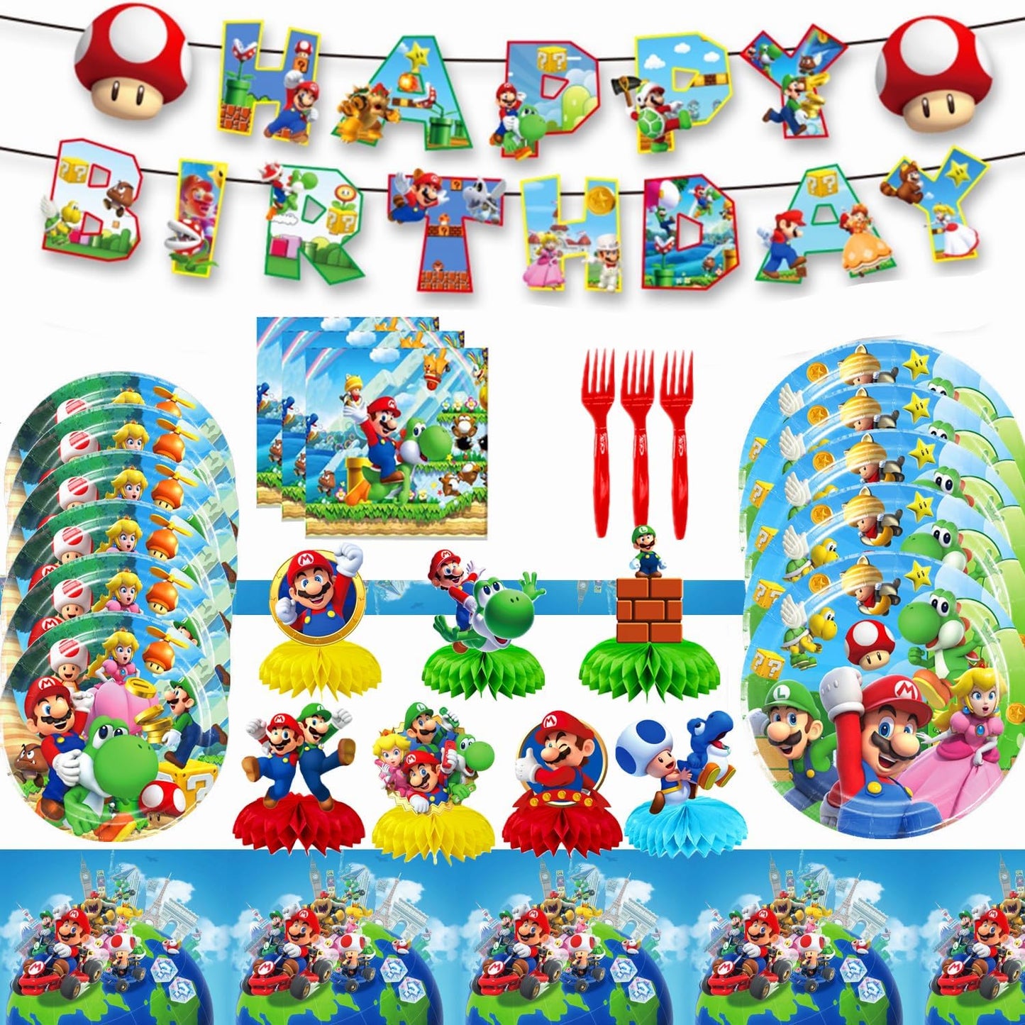 Super Bros Themed Party Decorations Set for Kids Birthday Fun