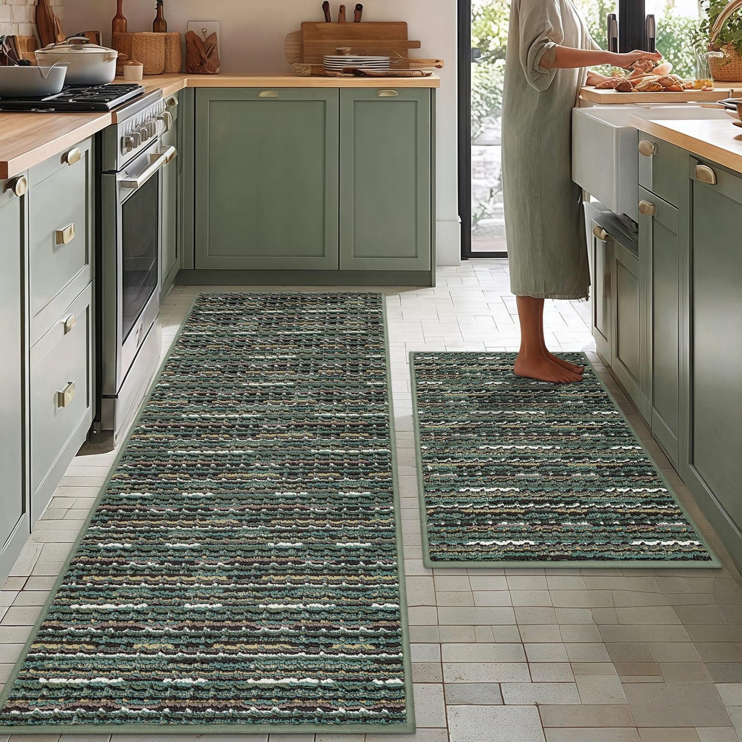 Non Slip Kitchen Mats Set of 2 - Vintage Floor Rugs for Home