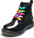 Girls Glitter Ankle Boots with Side Zipper - Shimmery Combat Style