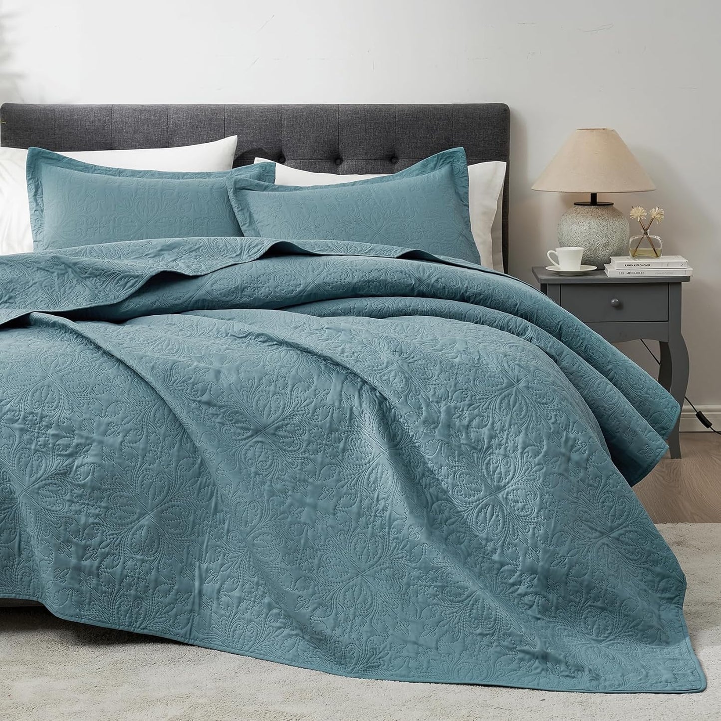 Hansleep Blue Quilt King Size - Soft Lightweight Bedspread Set